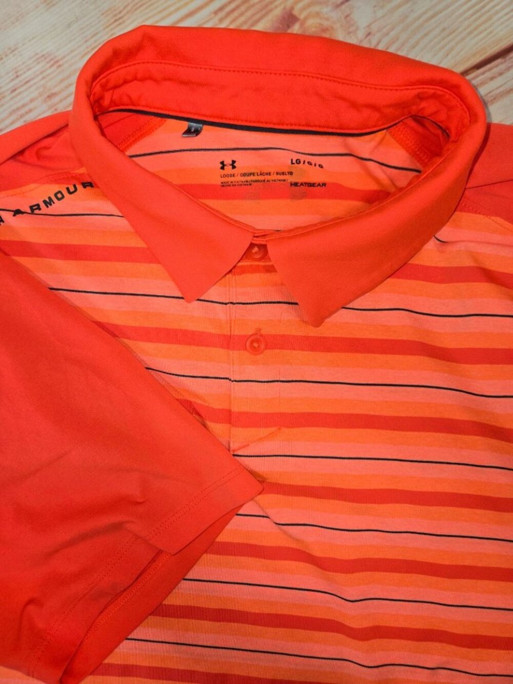 Under Armour Loose HeatGear Orange Striped Polo Large